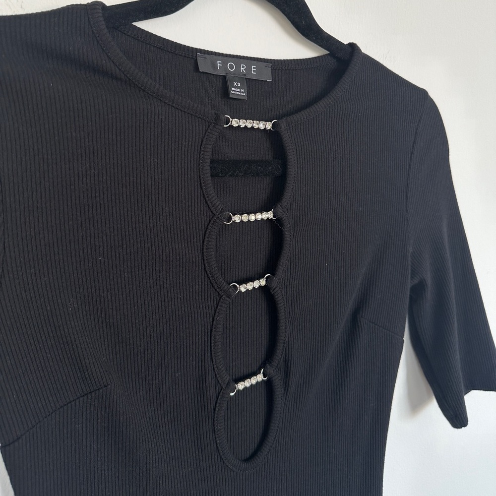 Fore Womens Crystal Ladder Stitch Mini Sweater dress in Black Size XS - Picture 7 of 8